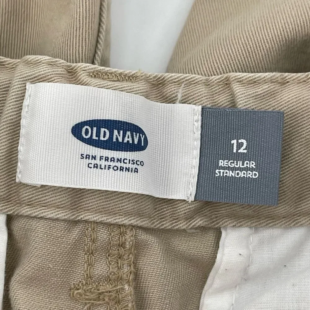 Old Navy Boys Rolled Oats Khaki Uniform Chino Shorts Size 12, Adjustable Waist